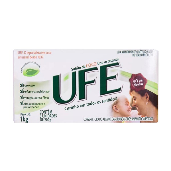 Encontraproduto.com.br - Sabão em Pedaço UFE Coco Pacote com 5x200g