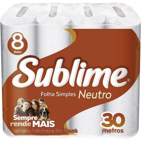 Papel Higiênico Sublime Folha Simples - 30m Pacote com 8 rolos