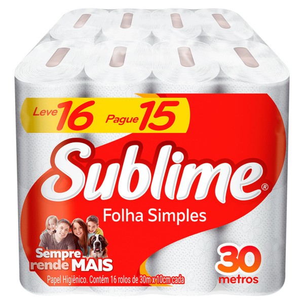 Encontraproduto.com.br - Papel Higiênico SUBLIME Folha Simples Neutro 30 Metros Leve 16 Pague 15