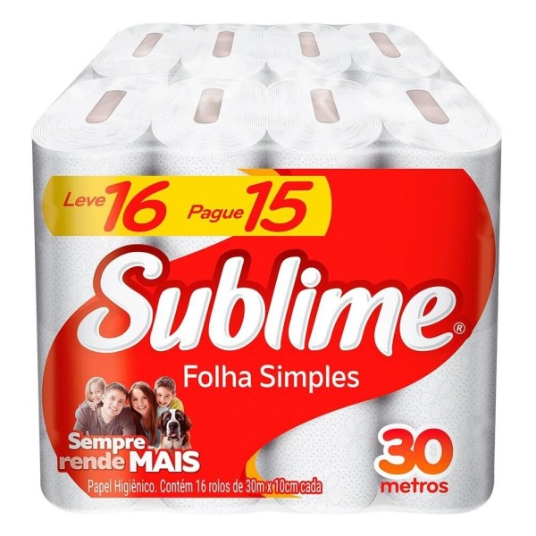 Encontraproduto.com.br - Papel Higiênico SUBLIME Folha Simples Neutro 30 Metros Leve 16 Pague 15