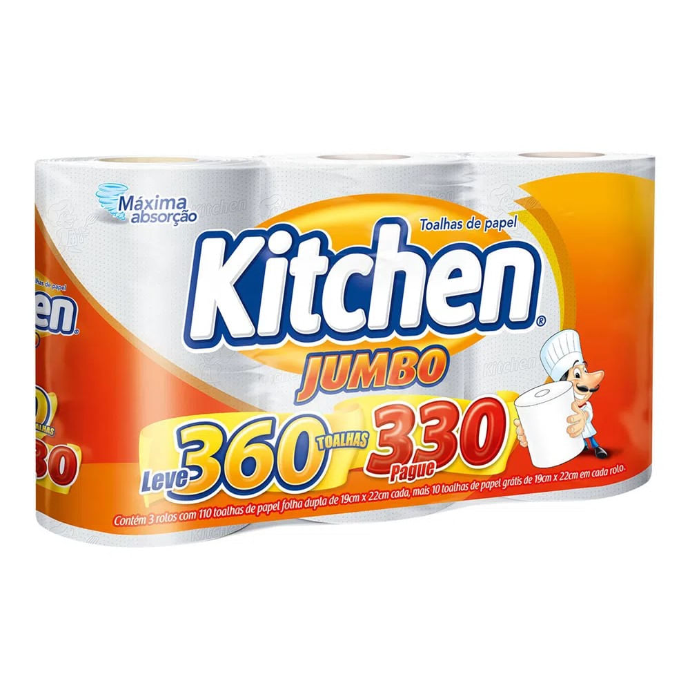 Encontraproduto.com.br - Toalha de Papel Kitchen 360 folhas Pacote com 3 rolos