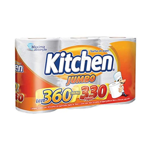 Encontraproduto.com.br - Toalha de Papel Kitchen 360 folhas Pacote com 3 rolos