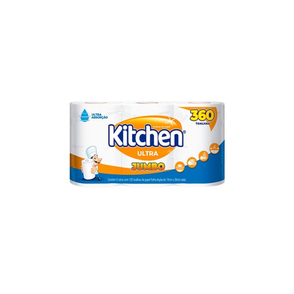 Encontraproduto.com.br - Toalha de Papel Kitchen 360 folhas Pacote com 3 rolos