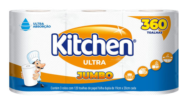 Encontraproduto.com.br - Toalha de Papel Kitchen 360 folhas Pacote com 3 rolos