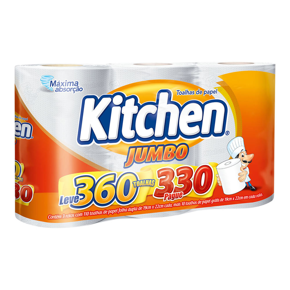 Encontraproduto.com.br - Toalha de Papel Kitchen 360 folhas Pacote com 3 rolos