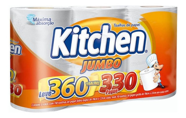 Encontraproduto.com.br - Toalha de Papel Kitchen 360 folhas Pacote com 3 rolos