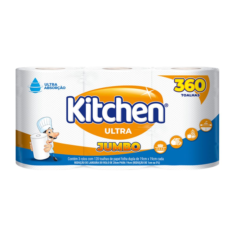 Encontraproduto.com.br - Toalha de Papel Kitchen 360 folhas Pacote com 3 rolos