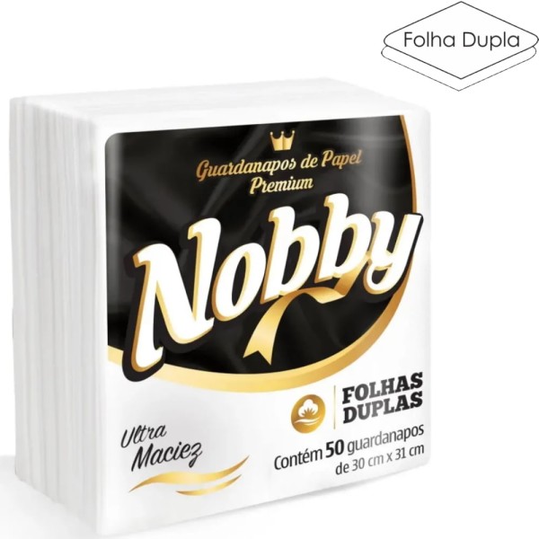 Guardanapo de Papel Folha Dupla Grande 30x31cm Nobby Pct/ 50 unidades. Ultra maciez.