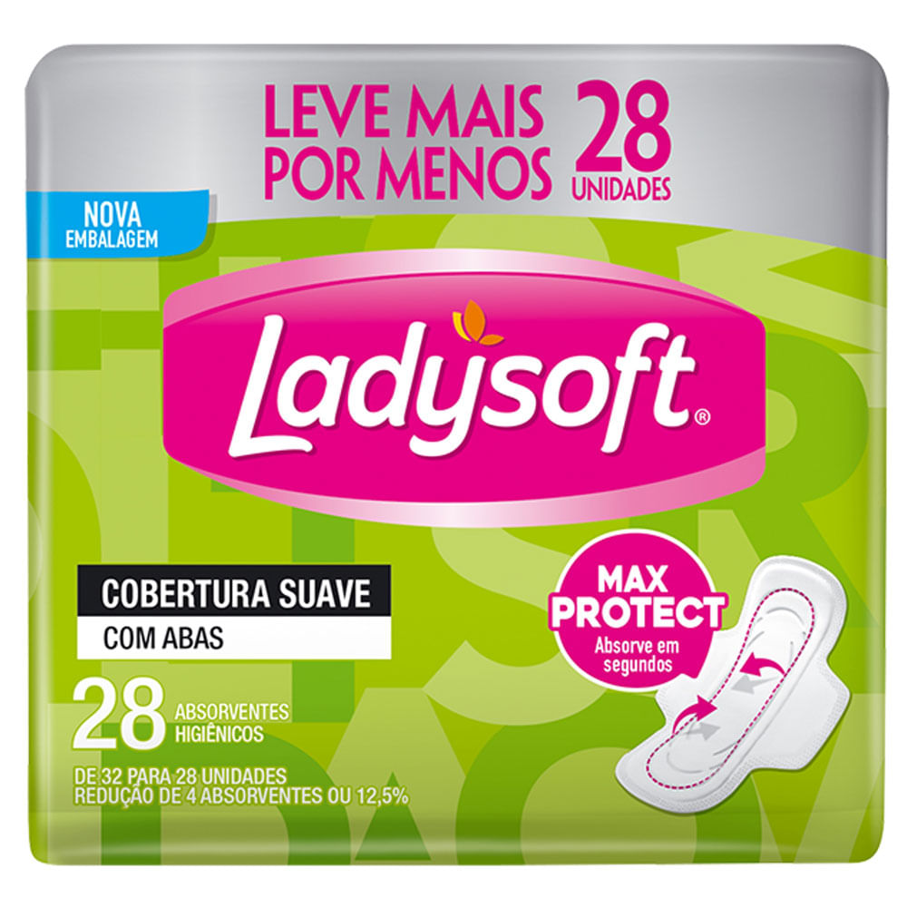 Encontraproduto.com.br - Absorvente Externo Ladysoft Normal Cobertura Suave com Abas Com 32 Unidades