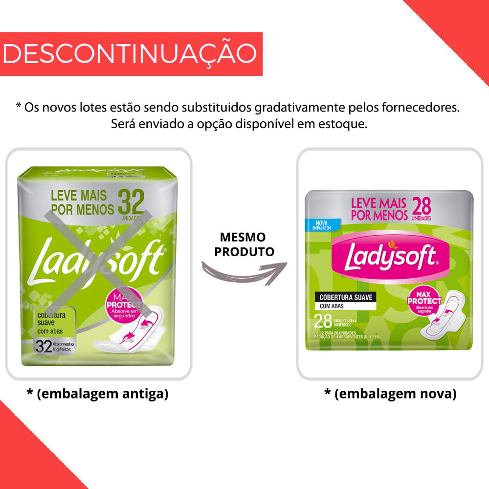 Encontraproduto.com.br - Absorvente Externo Ladysoft Normal Cobertura Suave com Abas Com 32 Unidades