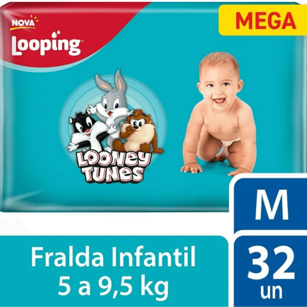 Encontraproduto.com.br - Fralda Looping Looney Tunes Mega M c/ 32