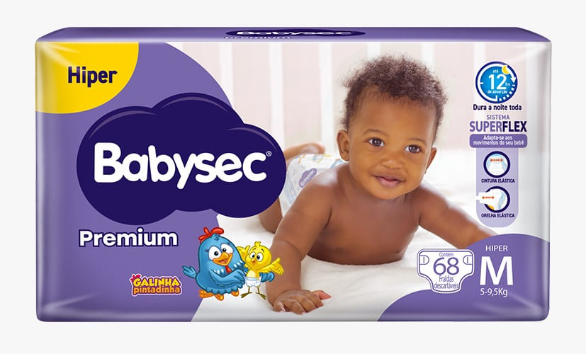 Fralda Babysec Premium Hiper Tamanho M c/ 68 un