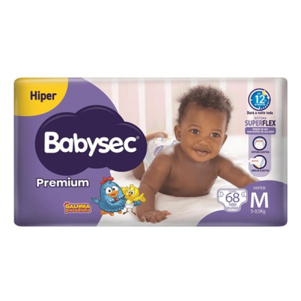 Fralda Babysec Premium Hiper Tamanho M c/ 68 un