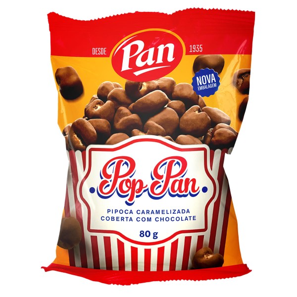 Encontraproduto.com.br - Pipoca Torrada Pronta Caramelizada com Cobertura de Chocolate Pan 80g