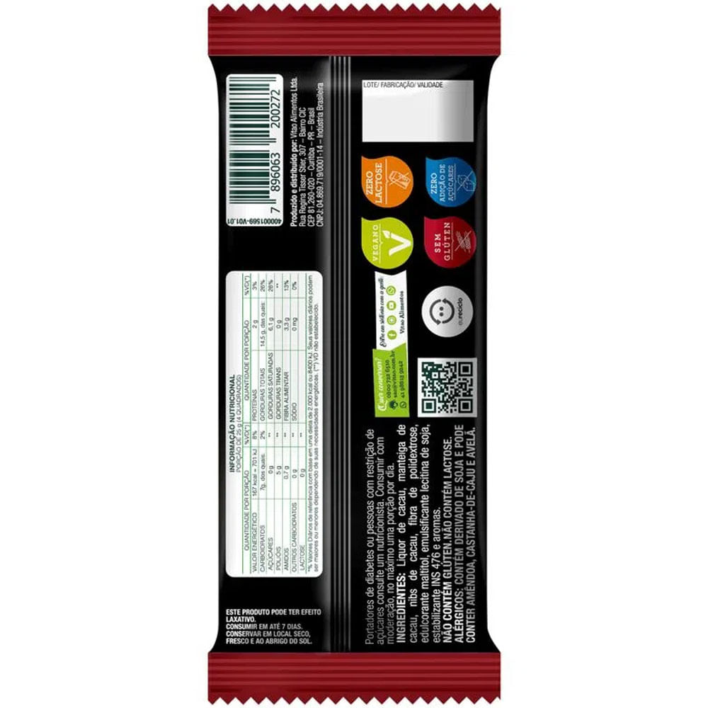 Encontraproduto.com.br - Chocolate Vitao Zero Nibs 70% Zero 70g