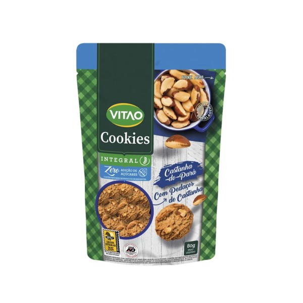 Biscoito VITÃO Cookies Integrais Castanha do Pará Zero Açúcares 80g