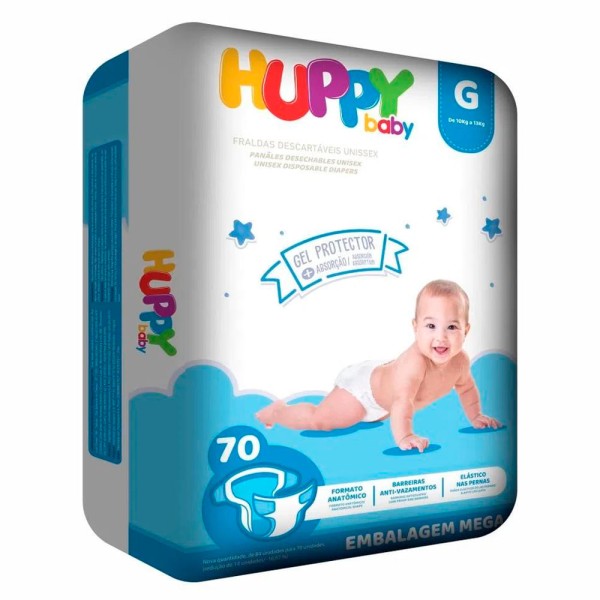 Encontraproduto.com.br - Fralda Descartável Huppy Baby Mega G 70 Unidades
