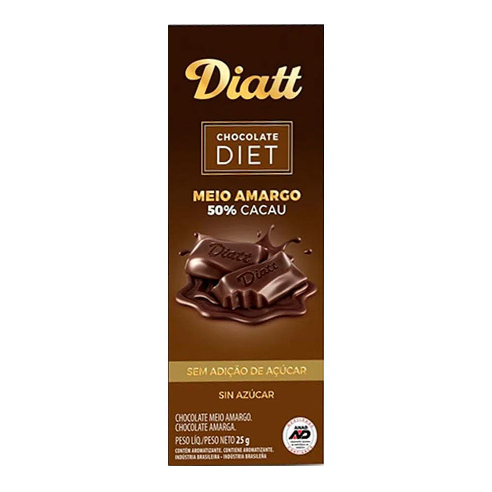 Chocolate Meio Amargo 50% Cacau Sem Açúcar Diet - 25g