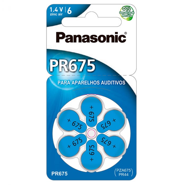 Encontraproduto.com.br - Bateria Panasonic Para Aparelho Auditivo com 06 Pr675H