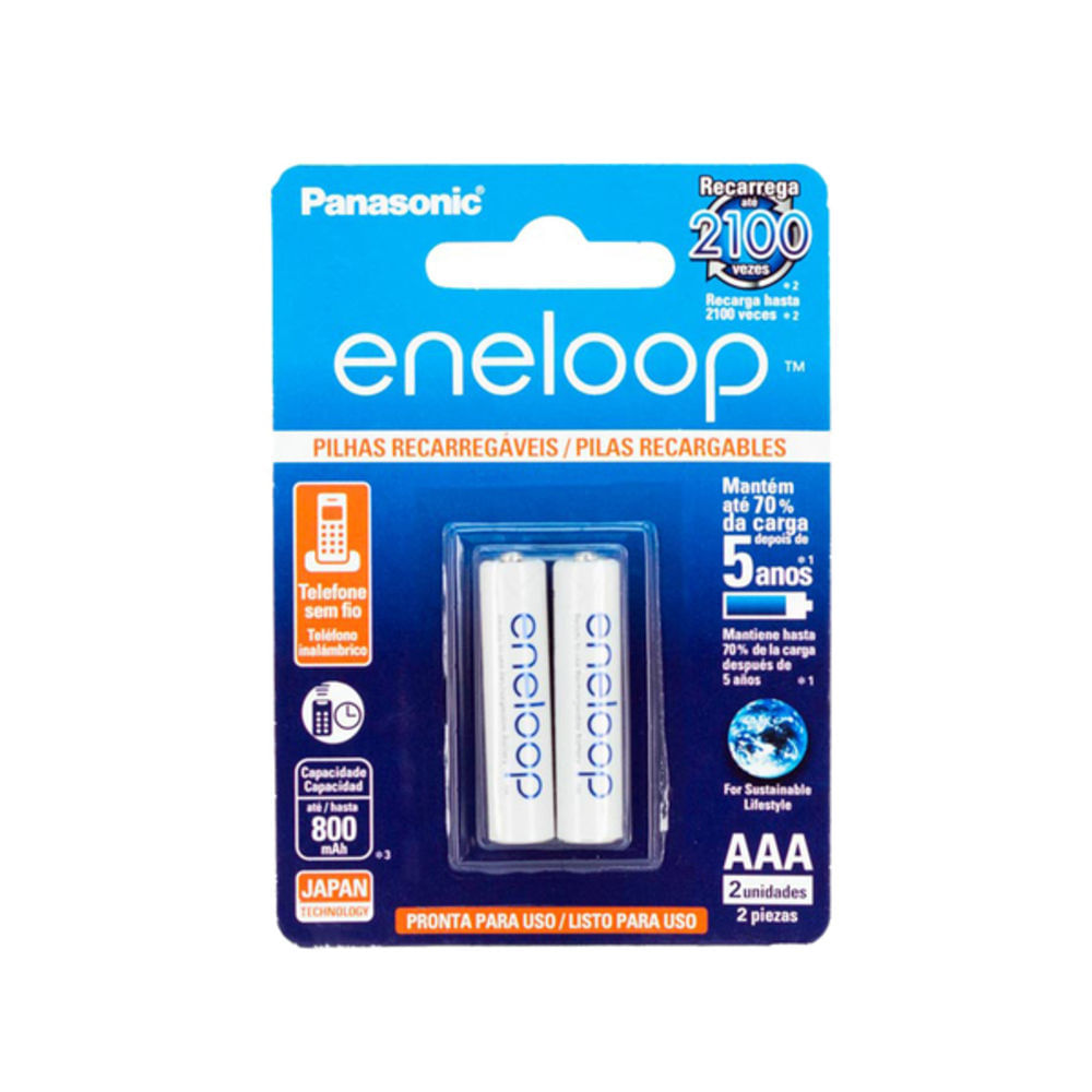 Encontraproduto.com.br - Pilha Recarregável Panasonic Aaa Eneloop 800mah Bk-4mcce/2bb - Cartela Com 2 Unidades