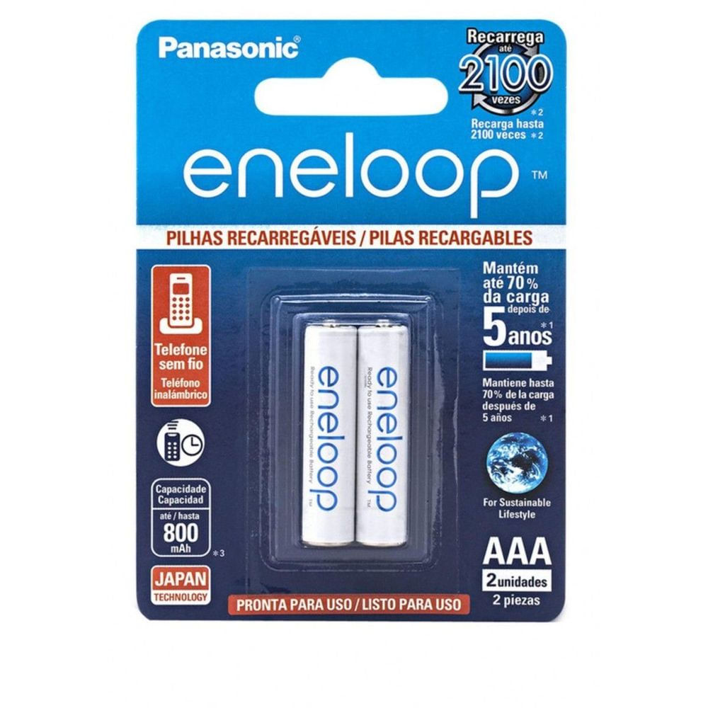Encontraproduto.com.br - Pilha Recarregável Panasonic Aaa Eneloop 800mah Bk-4mcce/2bb - Cartela Com 2 Unidades