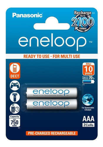 Pilha Recarregável Panasonic Aaa Eneloop 800mah Bk-4mcce/2bb - Cartela Com 2 Unidades