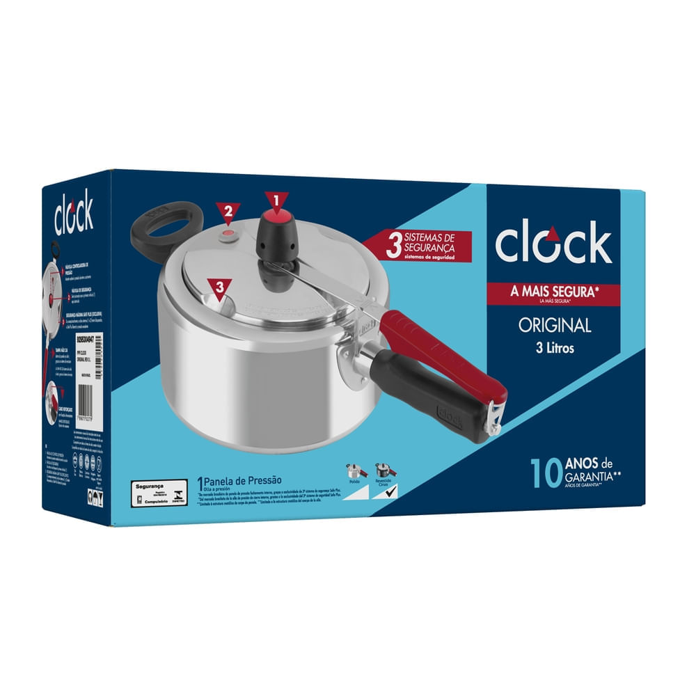 Encontraproduto.com.br - Panela de Pressão Clock Original Cinza com Fechamento Interno e 3L de capacidade