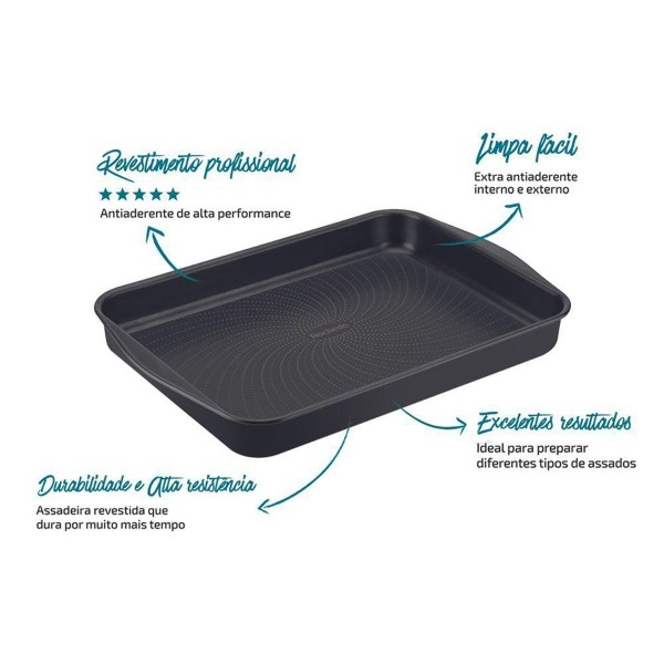 Encontraproduto.com.br - Assadeira Retangular Rochedo F4 Dura+ Revestida