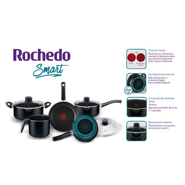 Encontraproduto.com.br - Jogo de Panelas de Alumínio com 5 Peças e Revestimento Antiaderente Rochedo Smart