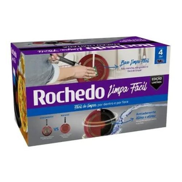 Encontraproduto.com.br - Conjunto de Panelas Rochedo 4 Peças Limpa Fácil Antiaderente e Thermo Sinal - Vermelho