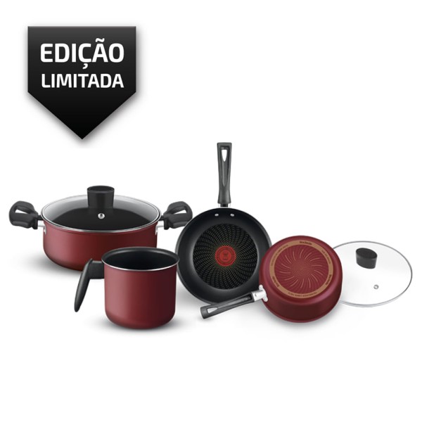 Encontraproduto.com.br - Conjunto de Panelas Rochedo 4 Peças Limpa Fácil Antiaderente e Thermo Sinal - Vermelho
