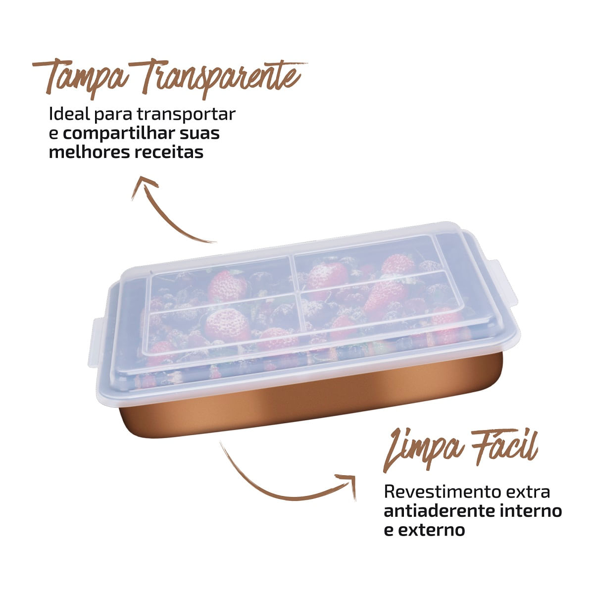 Encontraproduto.com.br - Forma Retangular Rochedo Gourmet Pro Revestida Antiaderente com Tampa