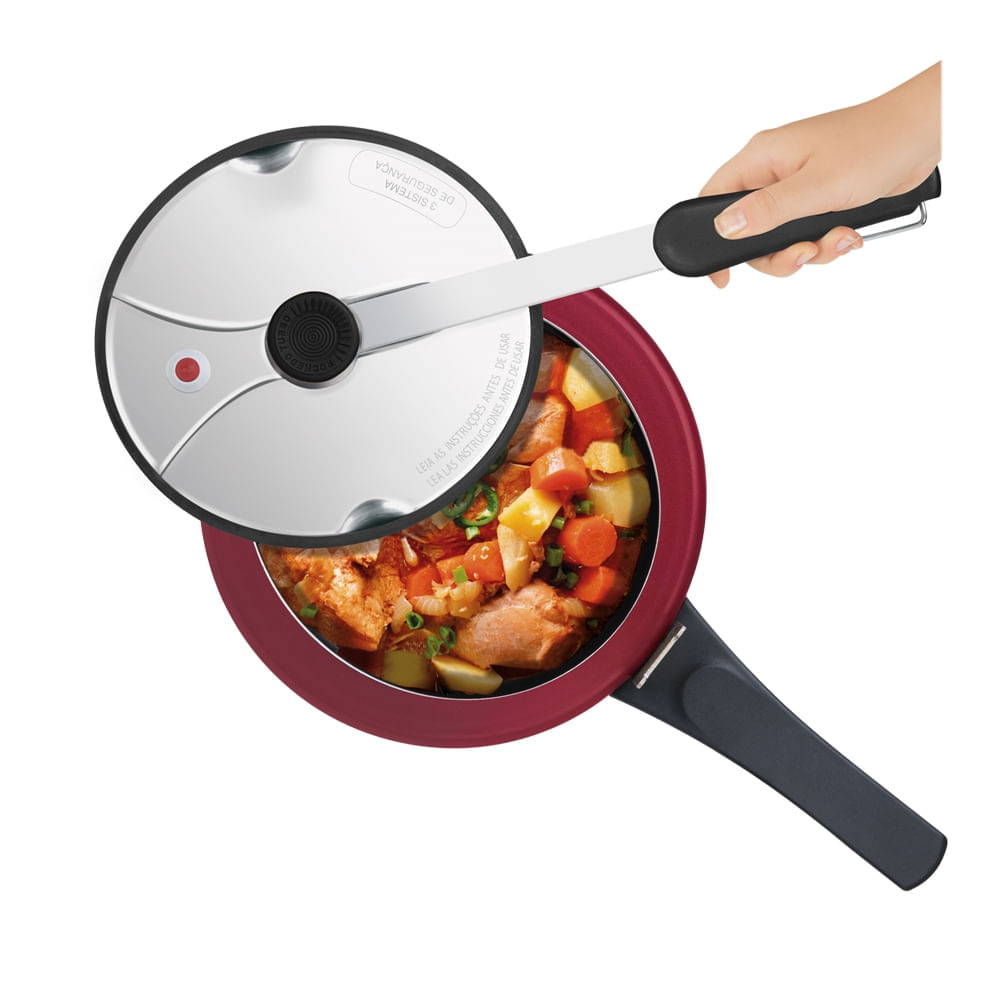 Encontraproduto.com.br - Panela de Pressão Rochedo Turbo Revestida Vermelha com Fechamento Interno e 4,5L de capacidade
