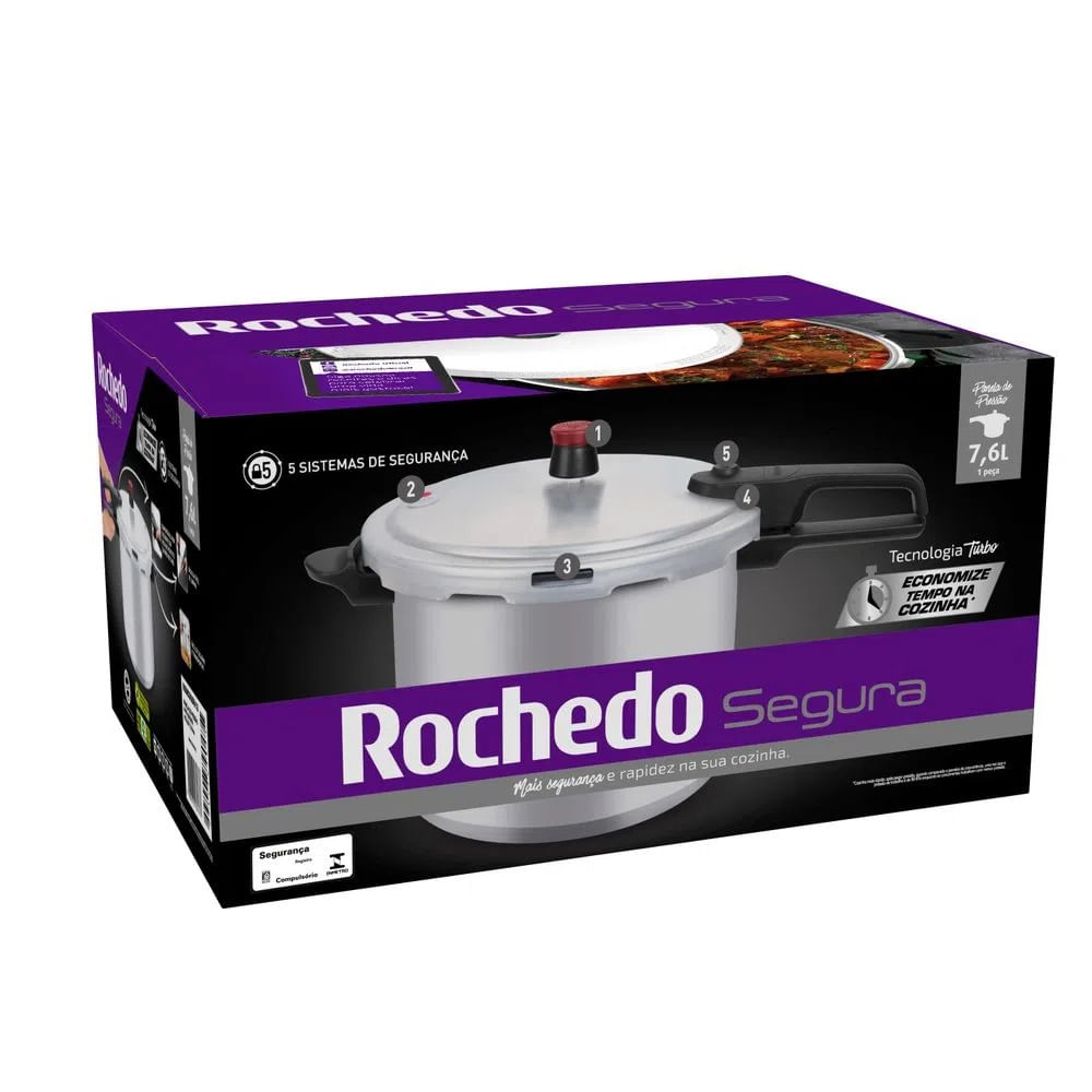 Encontraproduto.com.br - Panela de Pressão Arno 7,6 Litros Segura Fechamento Externo Polida Rochedo R3F2K4A1