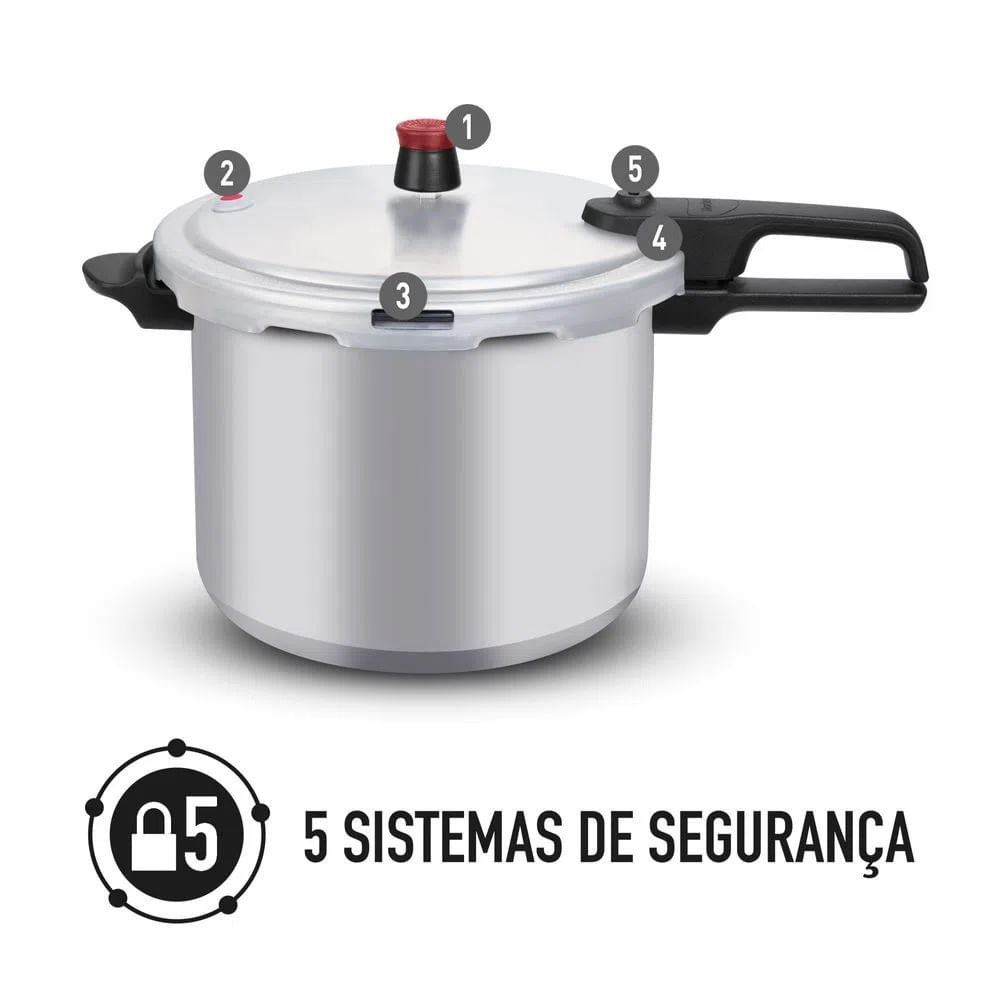 Encontraproduto.com.br - Panela de Pressão Arno 7,6 Litros Segura Fechamento Externo Polida Rochedo R3F2K4A1