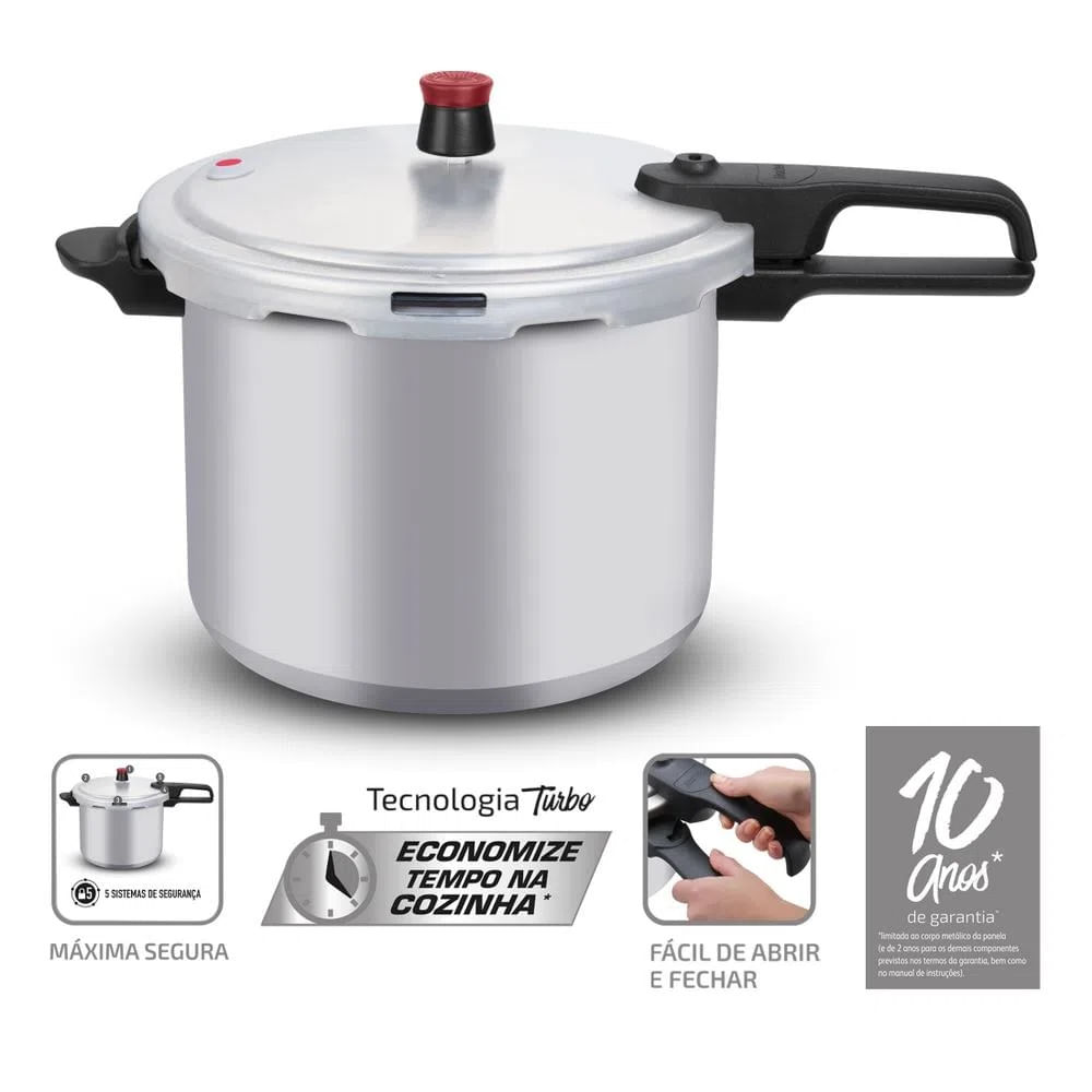 Encontraproduto.com.br - Panela de Pressão Arno 7,6 Litros Segura Fechamento Externo Polida Rochedo R3F2K4A1