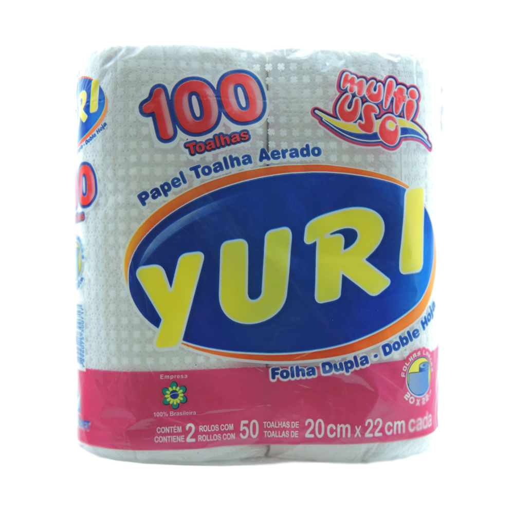 Encontraproduto.com.br - Papel Toalha Yuri Multiuso Folha Dupla | Com 2 Rolos de 50 Folhas Cada