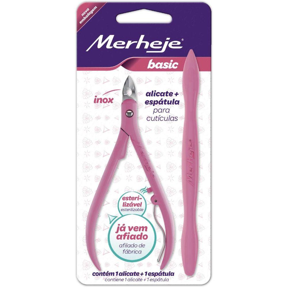 Encontraproduto.com.br - Alicate para Cutículas Merheje Basic com Espátula Rosa