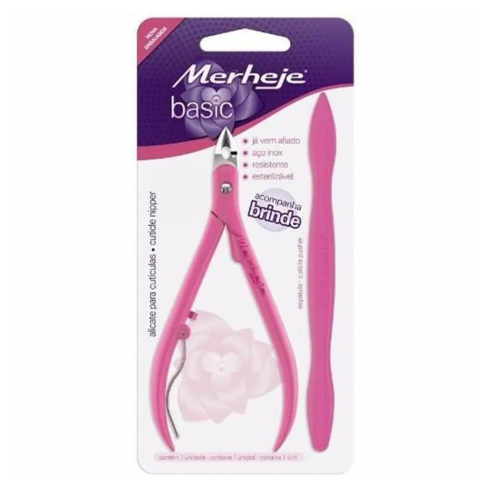 Encontraproduto.com.br - Alicate para Cutículas Merheje Basic com Espátula Rosa