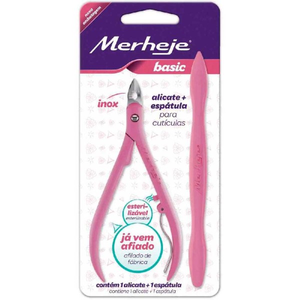 Encontraproduto.com.br - Alicate para Cutículas Merheje Basic com Espátula Rosa