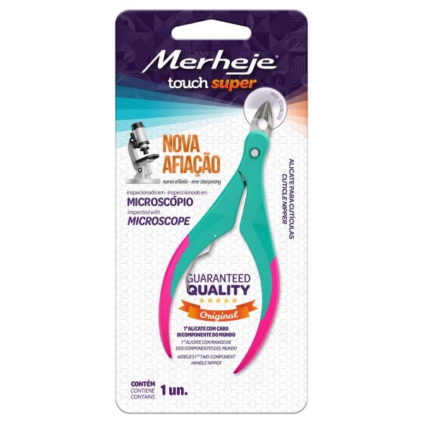 Encontraproduto.com.br - Alicate Para Cutícula Merheje Touch Super Verde E Roxo (MP)