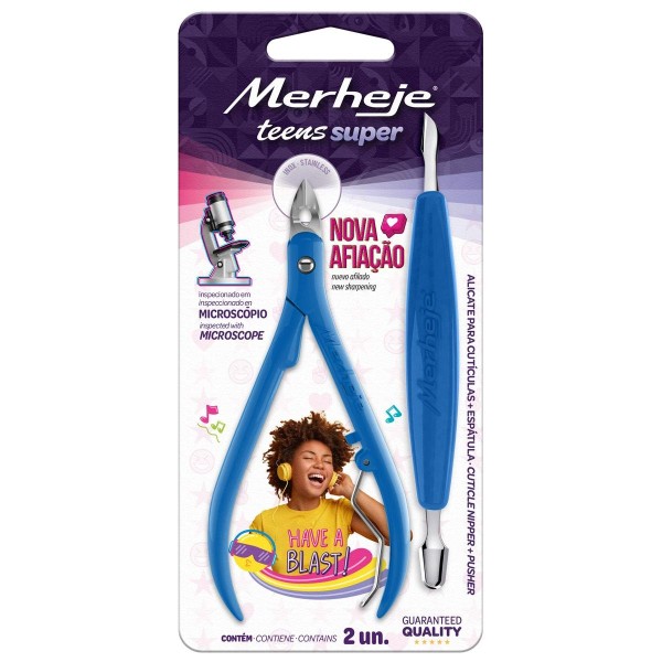 Encontraproduto.com.br - Alicate Para Cutícula E Espátula Merheje Teens Super Azul (MP)