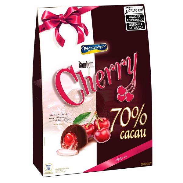 Encontraproduto.com.br - Bombom de Chocolate 70% Cacau Recheado com Licor e Cereja Montevérgine 160g