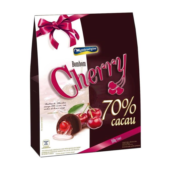 Encontraproduto.com.br - Bombom de Chocolate 70% Cacau Recheado com Licor e Cereja Montevérgine 160g