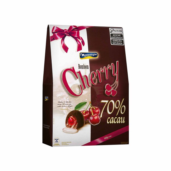 Encontraproduto.com.br - Bombom de Chocolate 70% Cacau Recheado com Licor e Cereja Montevérgine 160g