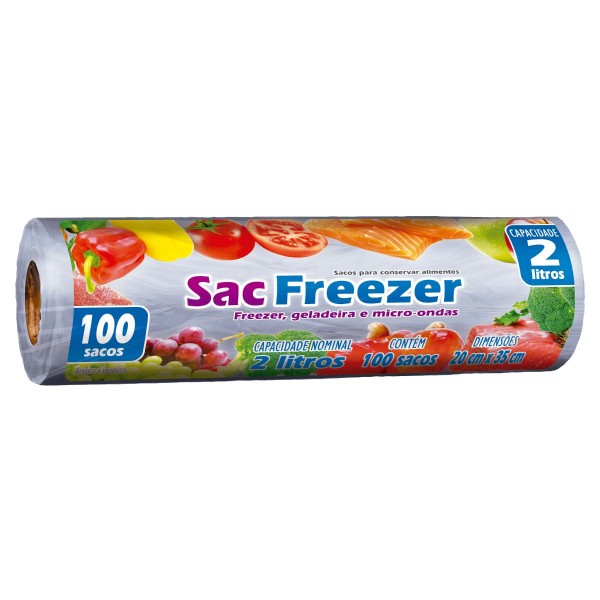 Saco p/ Alimento Dover Roll Sac Freezer 2 Litros c/ 100 Unid