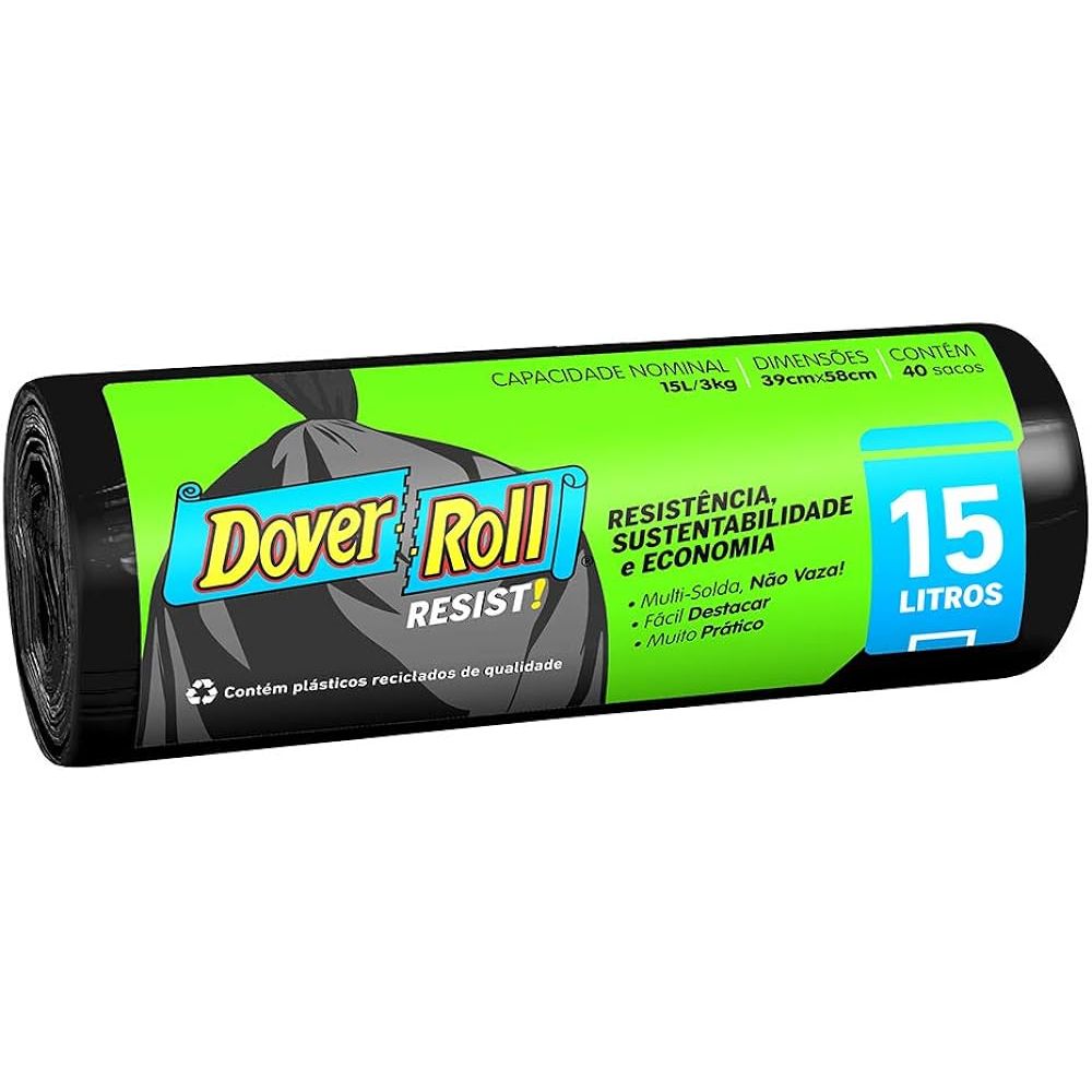 Encontraproduto.com.br - Saco Lixo Dover Roll Resistencia Sustentabilidade e Economia Preto 15L PE 40UN