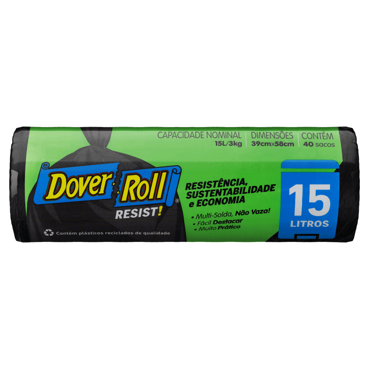 Encontraproduto.com.br - Saco Lixo Dover Roll Resistencia Sustentabilidade e Economia Preto 15L PE 40UN