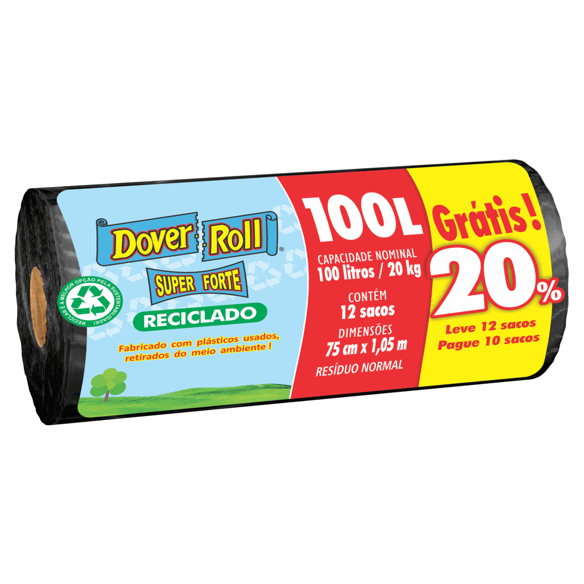 Encontraproduto.com.br - Saco para Lixo Reciclado 100l Dover Roll Super Forte Leve 12 Pague 10 Unidades