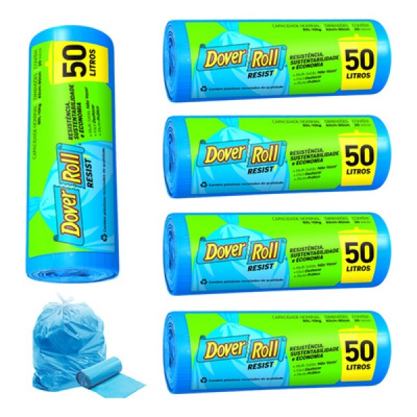 Encontraproduto.com.br - Saco p/ Lixo Dover Roll Resist Azul 50 Litros c/ 30 Unid